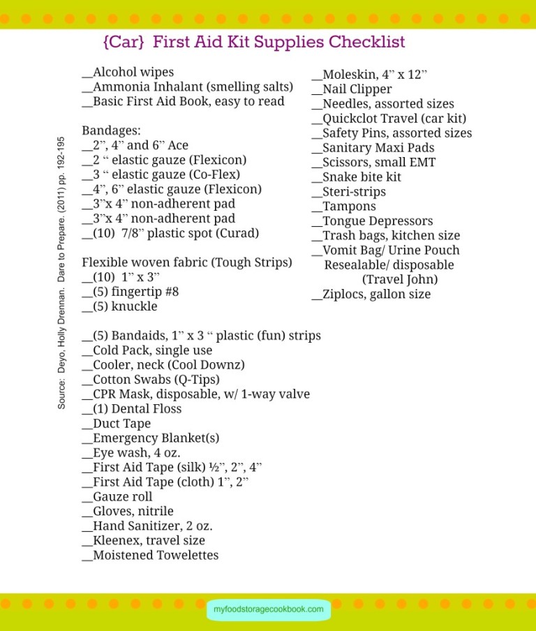 first aid kit for car checklist